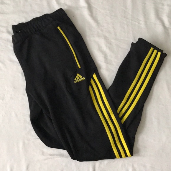 black and yellow adidas joggers